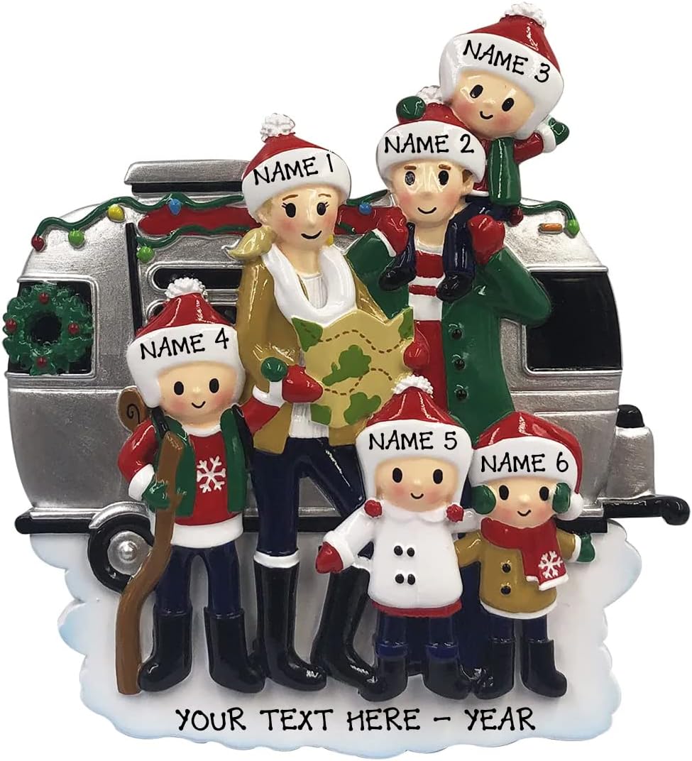 Adorno personalizado para árbol de Navidad familiar, casa rodante, regalo personalizado (nuevo), familia de 6 integrantes