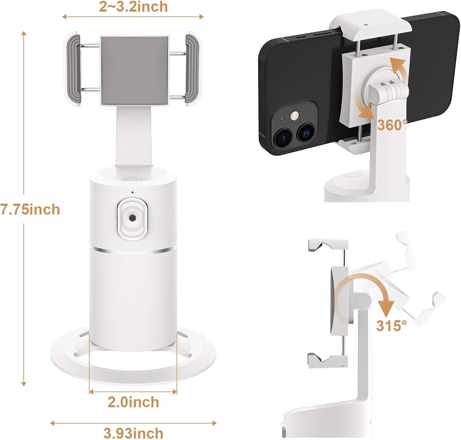 Soporte de teléfono de seguimiento automático, rotación de 360, soporte de pista de cuerpo facial, trípode de seguimiento para grabación de vlog en