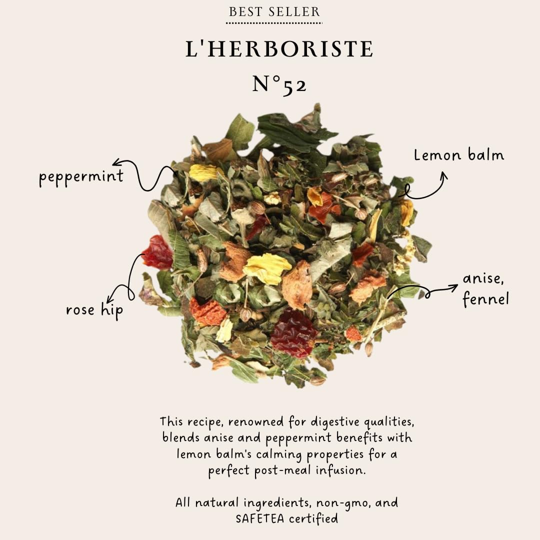 Palais des Thés – L’Herboriste N52 orgánico – Té de hierbas gourmet premium con anís, menta y bálsamo de limón – Caja de 20 bolsas de té de algodón
