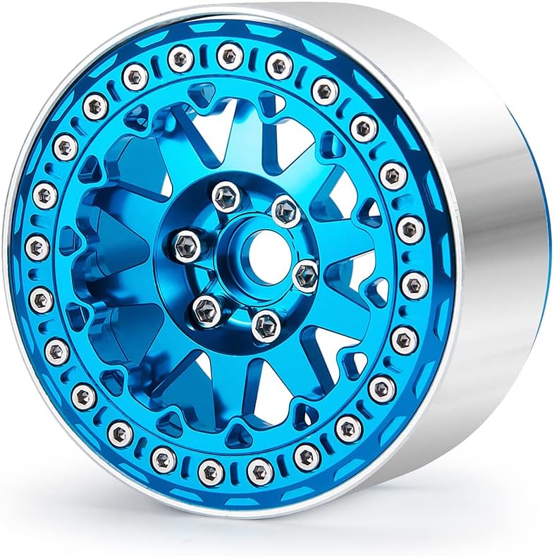 RCLIONS Ruedas Beadlock RC de 2.2 pulgadas, llantas de aluminio de 1.378 in para AXIAL Wraith RR10 TRX4 110th RC Crawler Truck Car (azul)