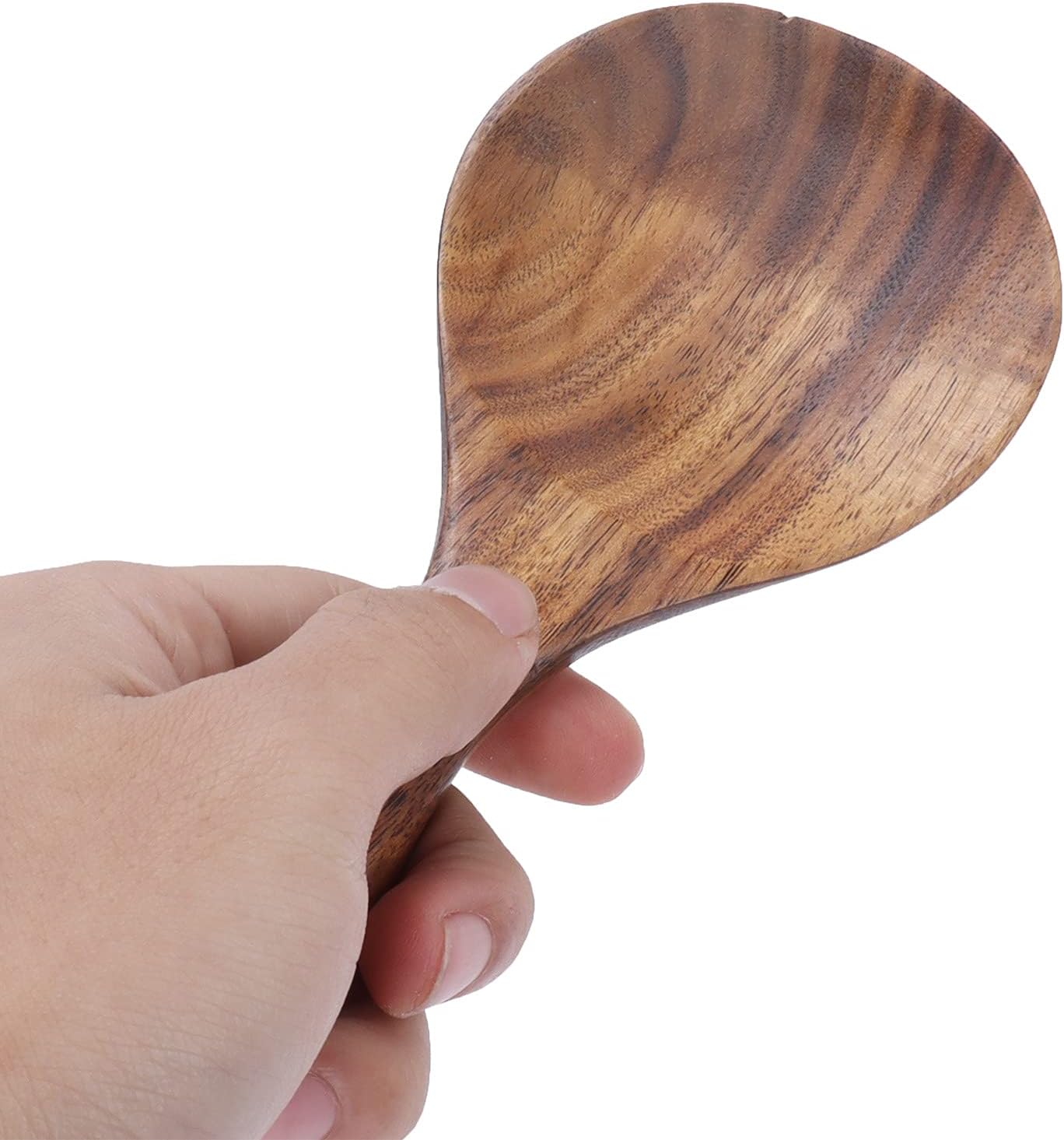 Paleta de arroz, cuchara de paleta de arroz de madera antiadherente con cabeza redonda poco profunda cuchara de madera para servir cuchara de arroz,