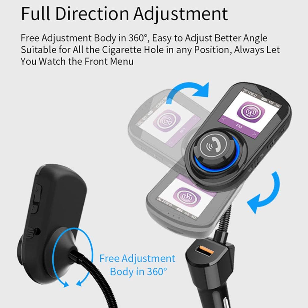 WYYHAA Transmisor FM Bluetooth para coche, 1.8 pulgadas pantalla LCD a color QC3.0 cargador de coche inalámbrico manos libres transmisor FM