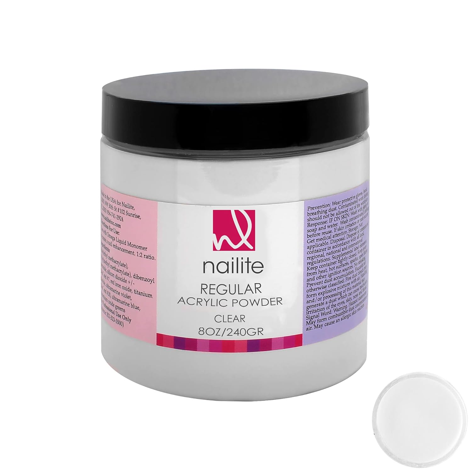 Nailite Regular – Polvo acrílico profesional para extensión de uñas, sistema de ajuste lento, fórmula EMA y efecto no amarillento, transparente (8