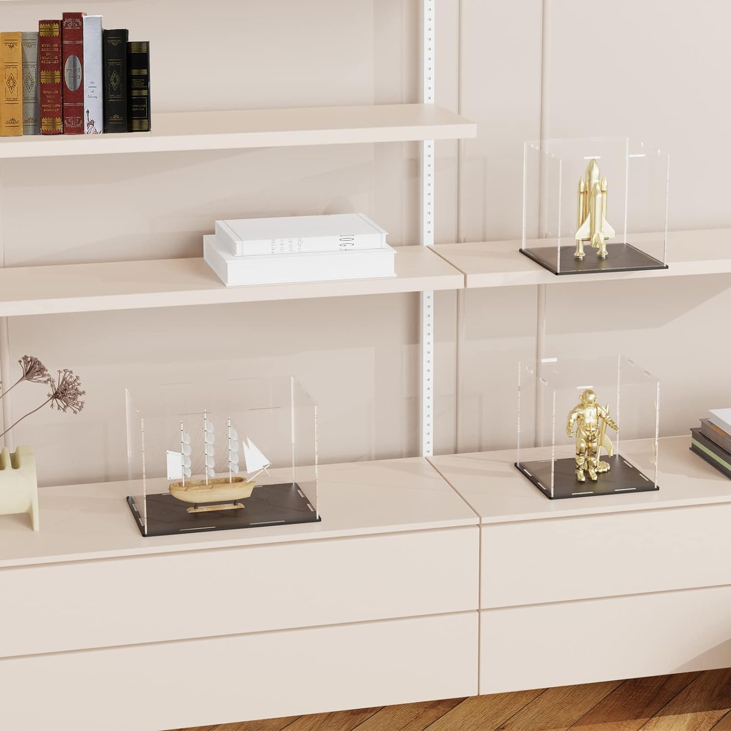 SVENJBB vitrina acrílica, cajas de acrílico de cubo de 8 x 8 x 8 pulgadas para exhibición, vitrinas transparentes con base negra mate y tapa para