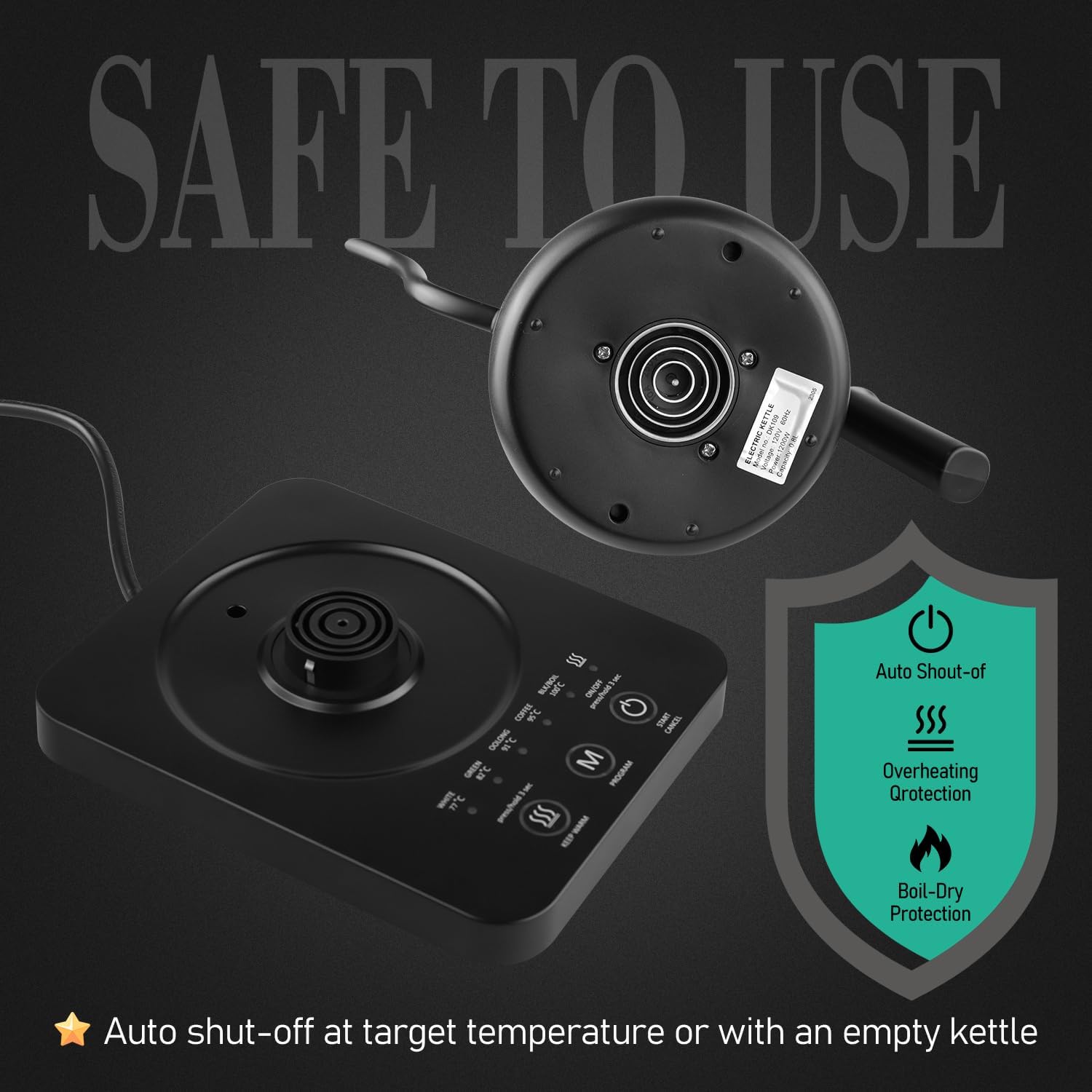 Huogary Hervidor eléctrico de cuello de cisne, tetera para verter sobre la tetera y tetera, hervidor de temperatura variable para café y té,