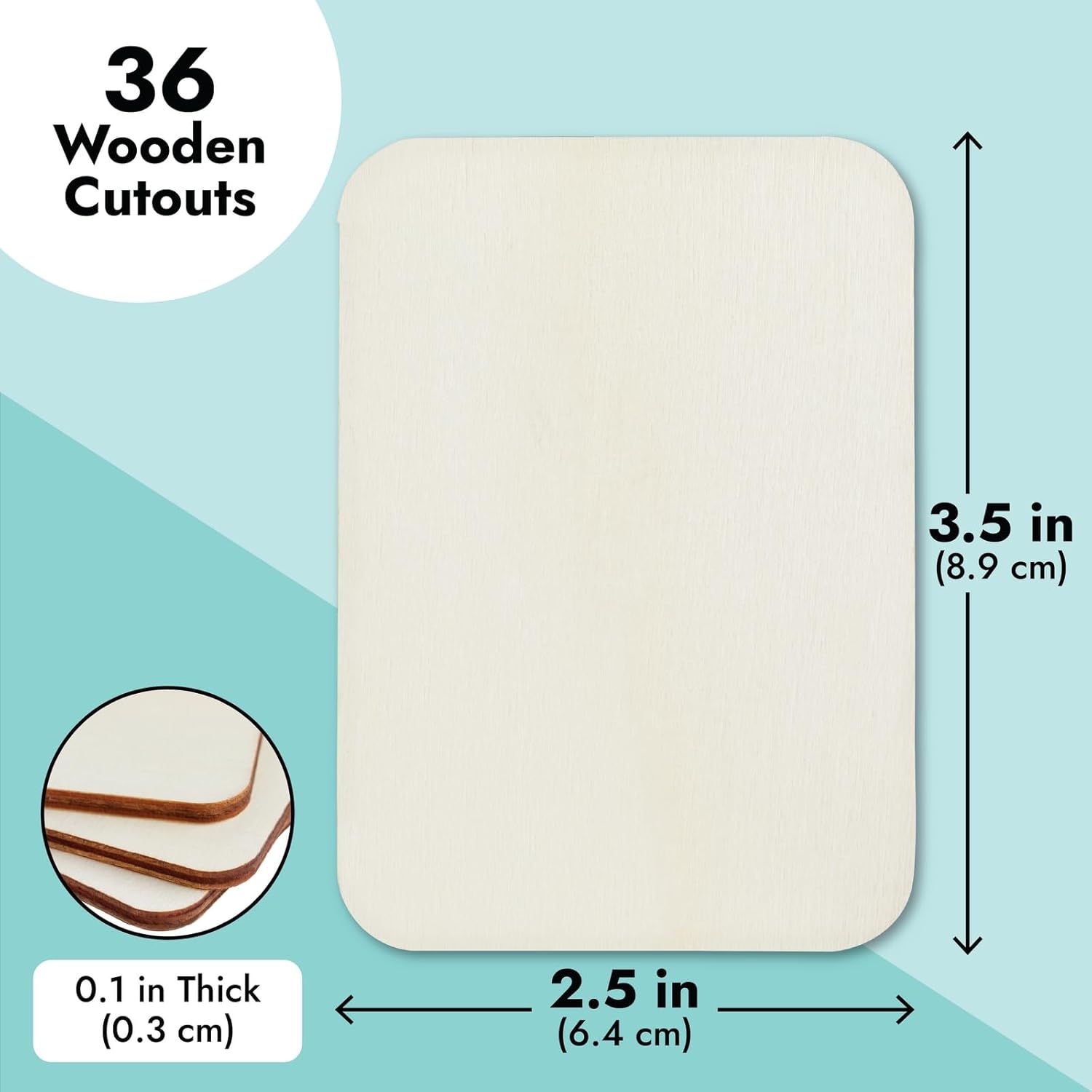 Bright Creations Paquete de 36 rectángulos de madera sin terminar para manualidades, recortes de madera de 2.5 x 3.5 con esquinas redondeadas para