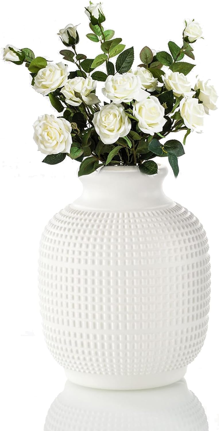 Vaguelly Jarrones de plástico para arreglos florales, 1 paquete de jarrón de plástico compuesto de imitación de porcelana esmaltada con aspecto de