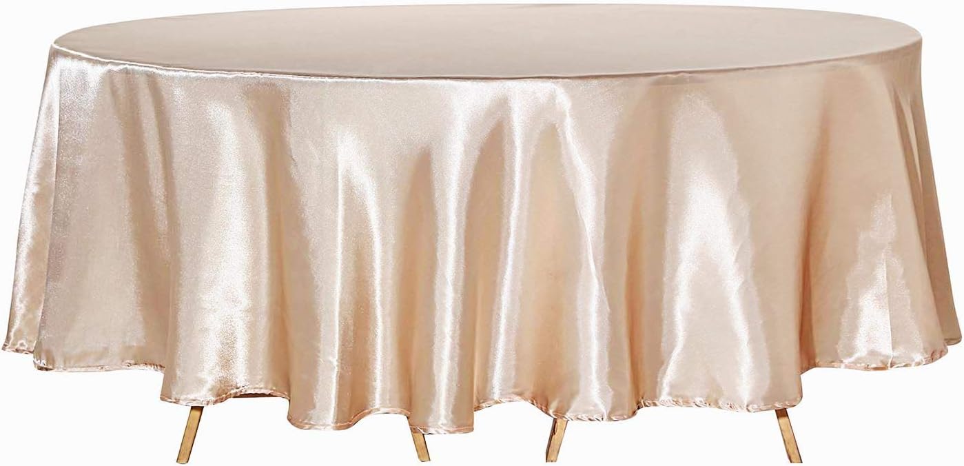 Mantel redondo de satén beige de 120″