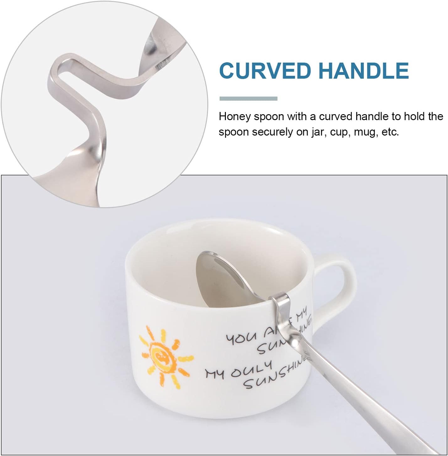 BESTonZON Cucharas de miel multifuncionales para mezclar café con leche, cucharadita de acero inoxidable con mango curvo, 2 unidades