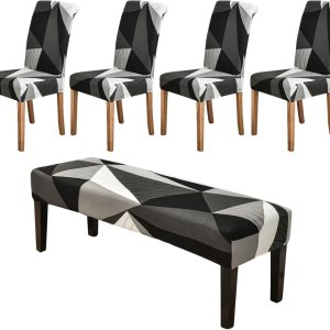NILUOH Juego de 4 fundas para sillas de comedor, fundas elásticas para sillas de comedor, fundas rectangulares para sillas de banco, protector de NILUOH Juego de 4 fundas para sillas de comedor, fundas elásticas para sillas de comedor, fundas rectangulares para sillas de banco, protector de