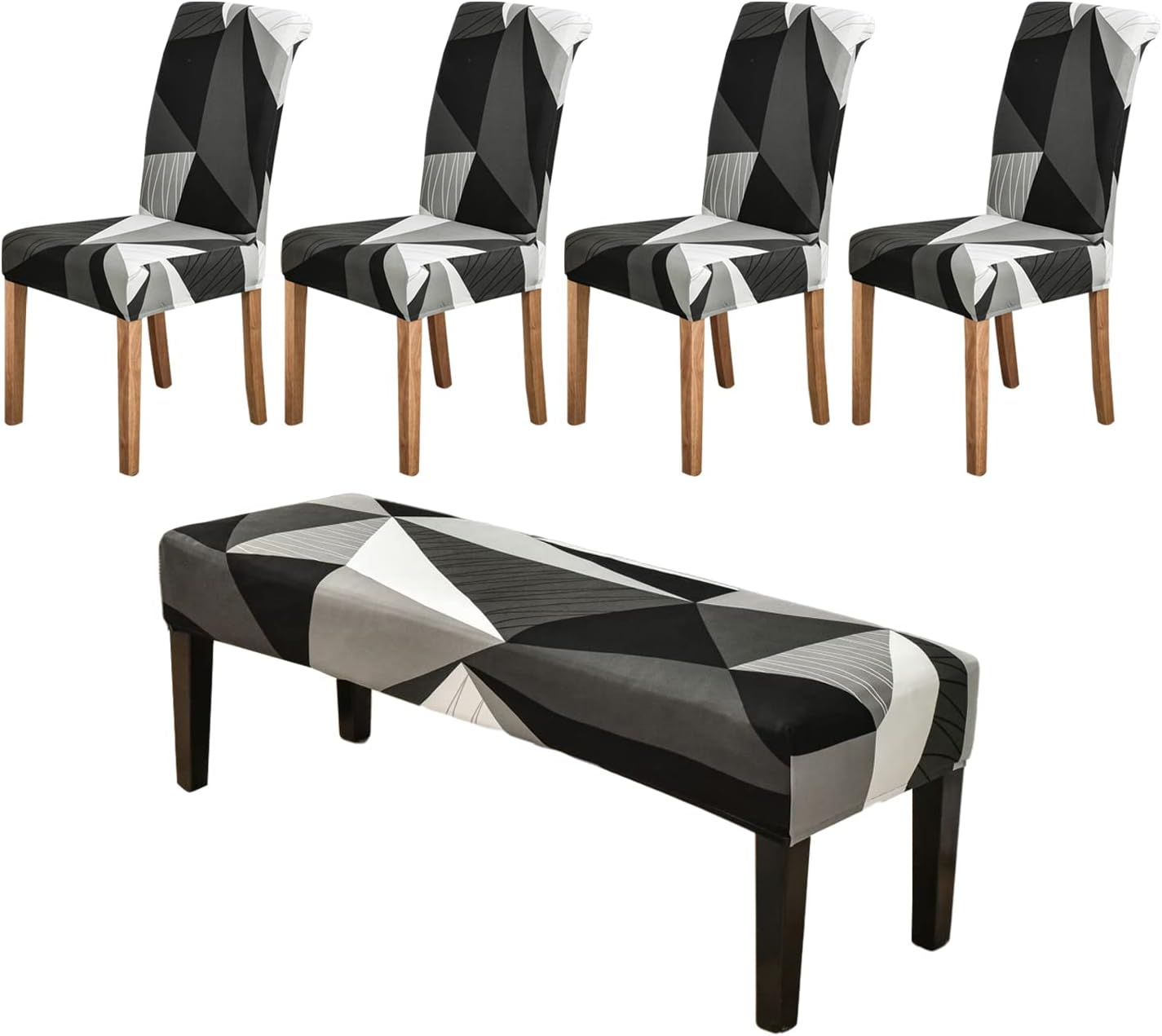 NILUOH Juego de 4 fundas para sillas de comedor, fundas elásticas para sillas de comedor, fundas rectangulares para sillas de banco, protector de