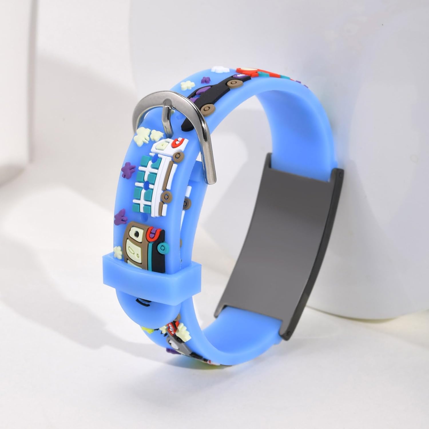 Pulseras de identificación de seguridad para niños, de silicona suave, de acero inoxidable, con grabado gratuito, de varios colores, ajustables,
