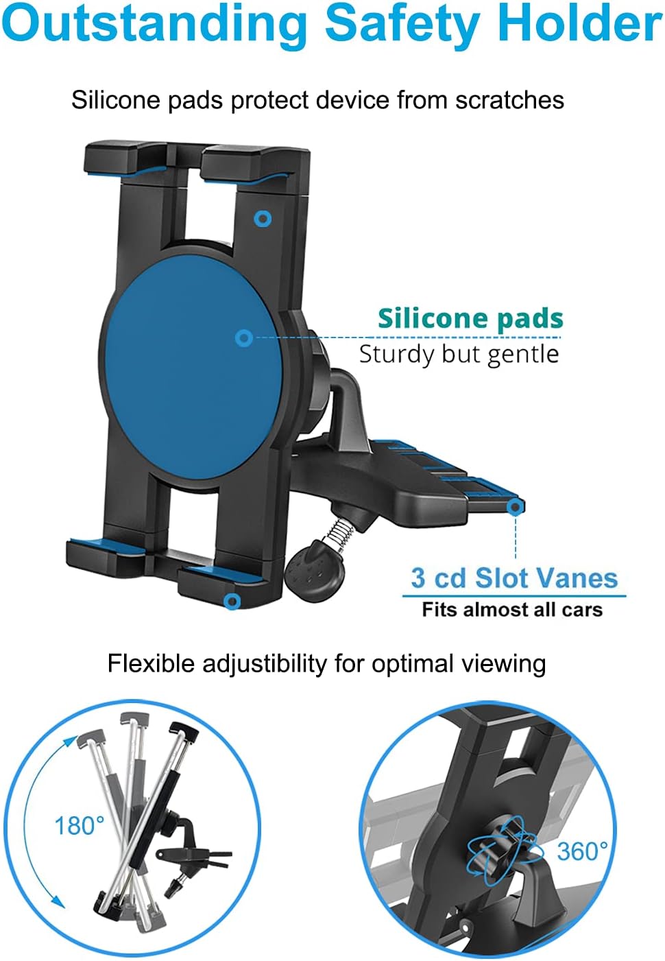 Soporte para tablet con ranura para CD de automóvil para teléfono y iPad de 4.7 a 12.9 pulgadas  Phichy ultra resistente reproductor de CD soporte