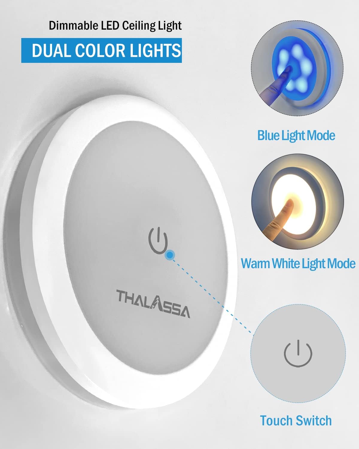 Luz LED de techo de barco de 12 V de doble color con interruptor táctil regulable montada en superficie para caravana, caravana, camioneta,