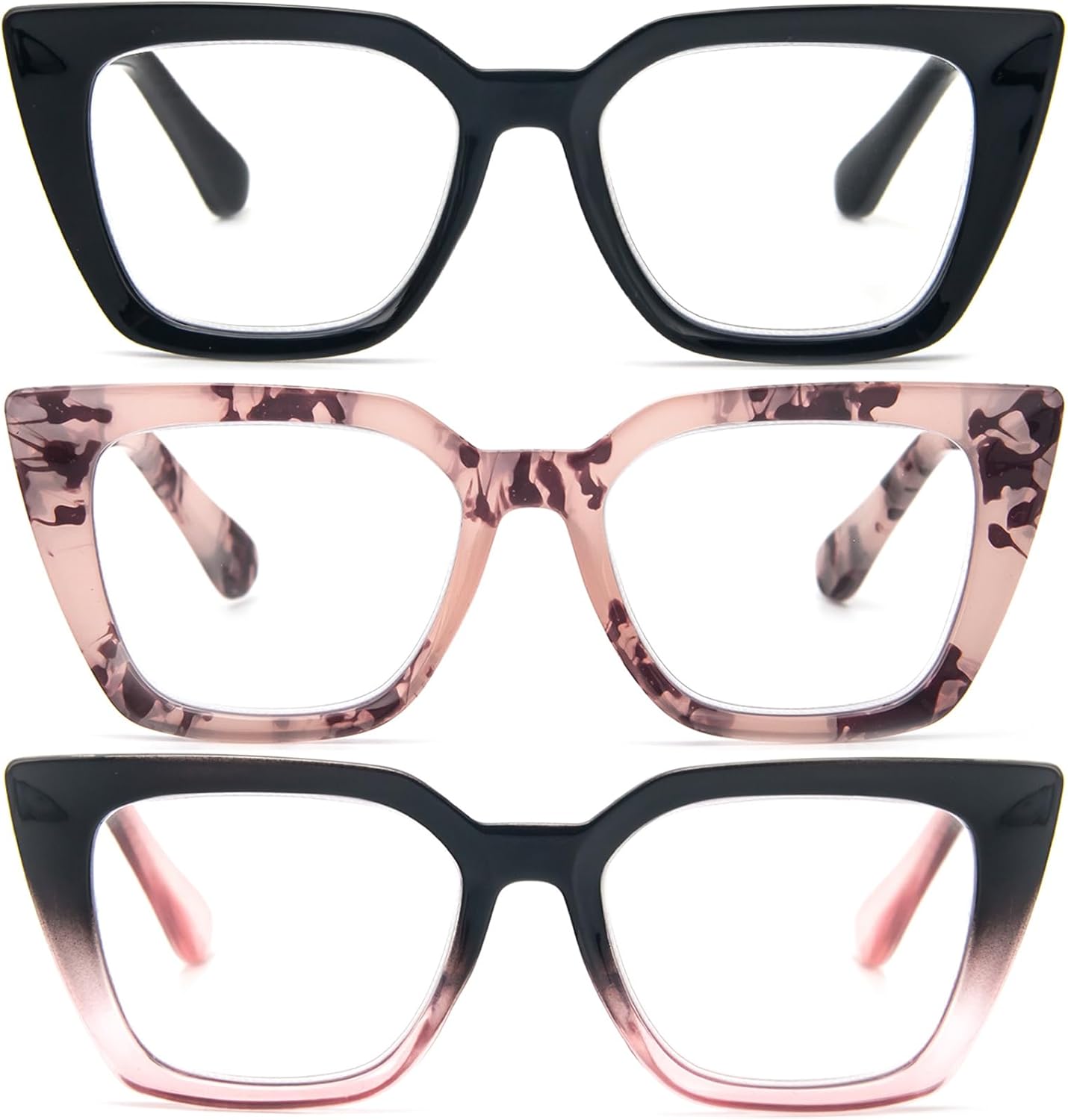 REAVEE Paquete de 3 lentes de lectura elegantes con bloqueo de luz azul para mujer, para computadora a la moda, lindos lectores con bisagra de