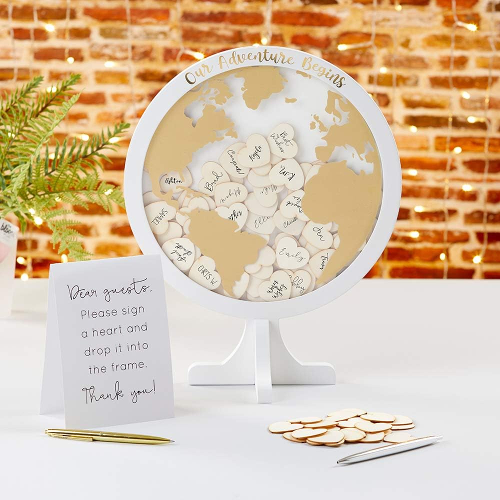 Kate Aspen Libro de invitados de boda alternativo – Our Adventure Begins Globe Frame Recuerdo (22101NA), negro
