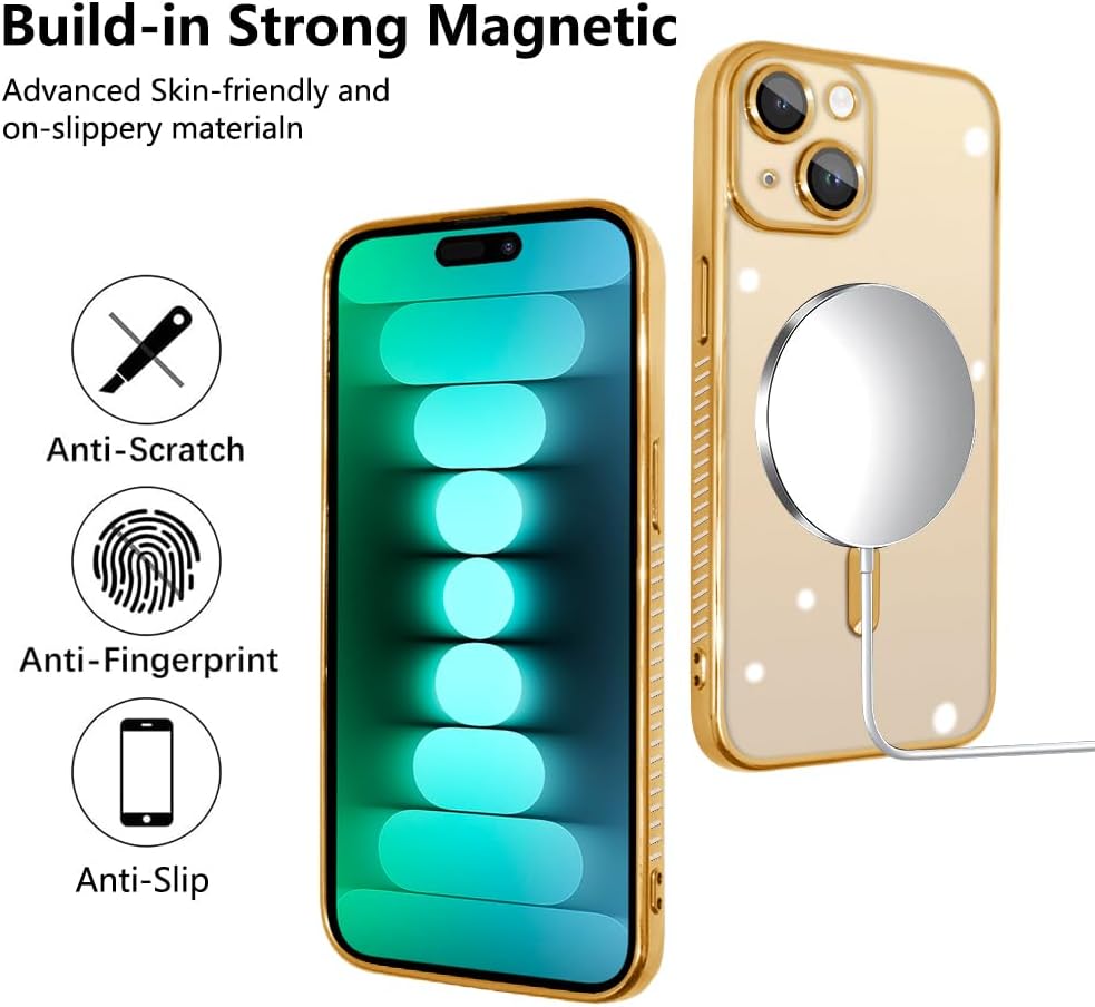 KANGHAR Funda magnética transparente diseñada para iPhone 15, para mujeres y hombres, protector completo de cámara, anti-amarillamiento, a prueba de