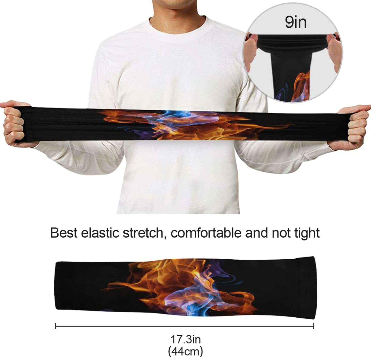 Kigai Mangas de brazo de jardinería para hombres y mujeres con agujero para el pulgar, patrón de fuego, protección solar, mangas deportivas de