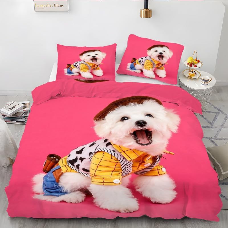 Red Dog Twin Duvet Cover Animal Print Twin Bedding Sets Soft Microfiber Comforter Cover and 2 Pillow Shams 20″X26″, Bed Set Duvet Covers with Zipper