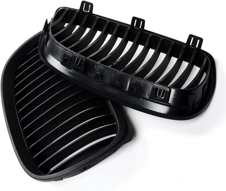 LH RH – Rejilla frontal superior negra mate para riñón + 2 cubiertas de fibra de carbono para espejo lateral compatible con 06-10 E92 Coupe 2D 07-10