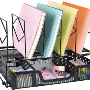 Spacrea Organizadores de escritorio y accesorios, organizador de archivos con 5 secciones verticales + cajón deslizante, organización y Spacrea Organizadores de escritorio y accesorios, organizador de archivos con 5 secciones verticales + cajón deslizante, organización y