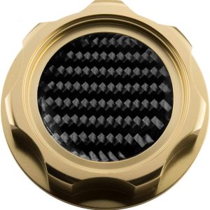 VMS RACING Tapa de aceite de oro con emblema de fibra de carbono negro real en aluminio mecanizado CNC compatible con Honda Acura Integra VMS RACING Tapa de aceite de oro con emblema de fibra de carbono negro real en aluminio mecanizado CNC compatible con Honda Acura Integra
