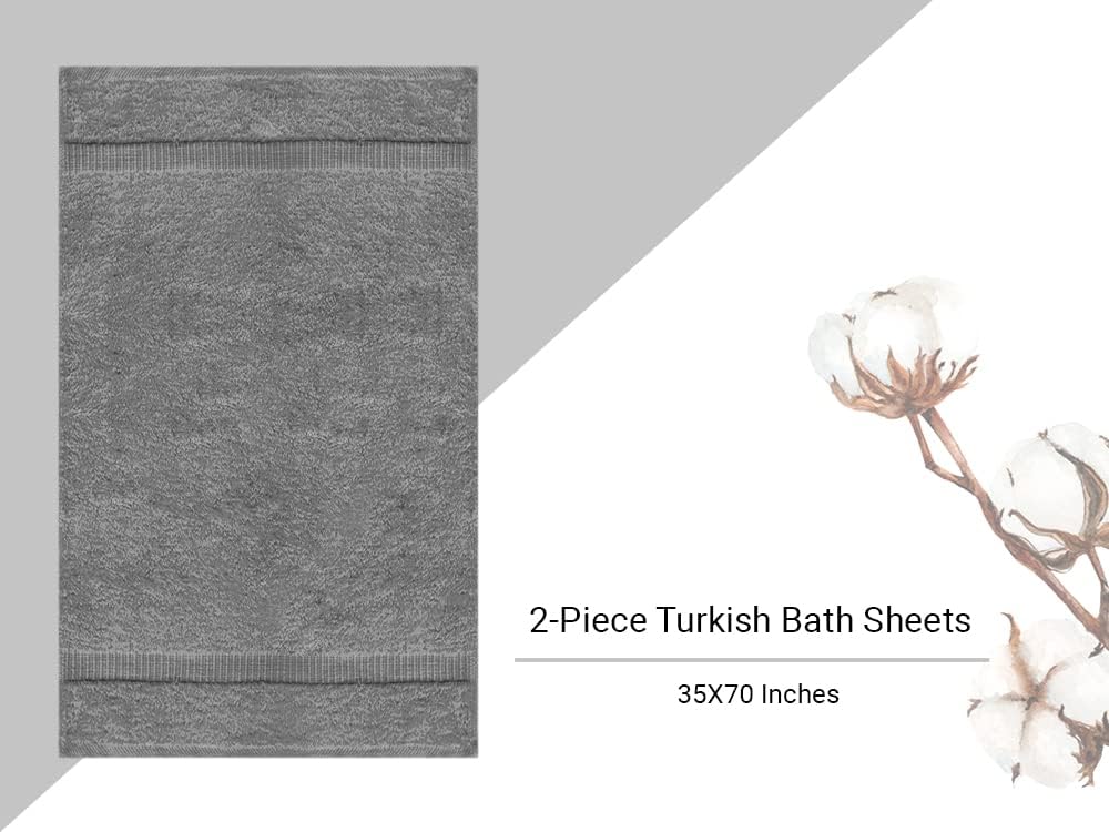 Toallas de algodón turco prémium supersuave y absorbente (toalla de baño de 2 piezas, gris)