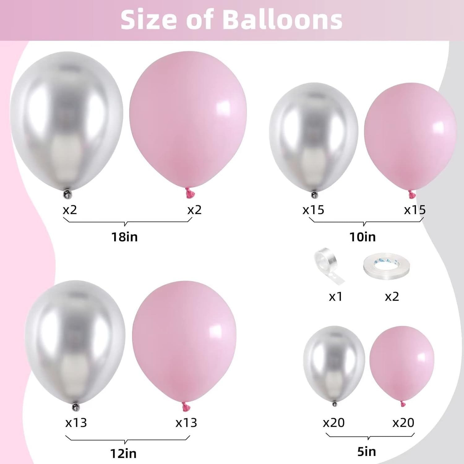 Kit de arco de globos rosa y plateado, kit de guirnalda de globos de color rosa macarrón plateado metálico, globos de látex cromados y rosa pastel,