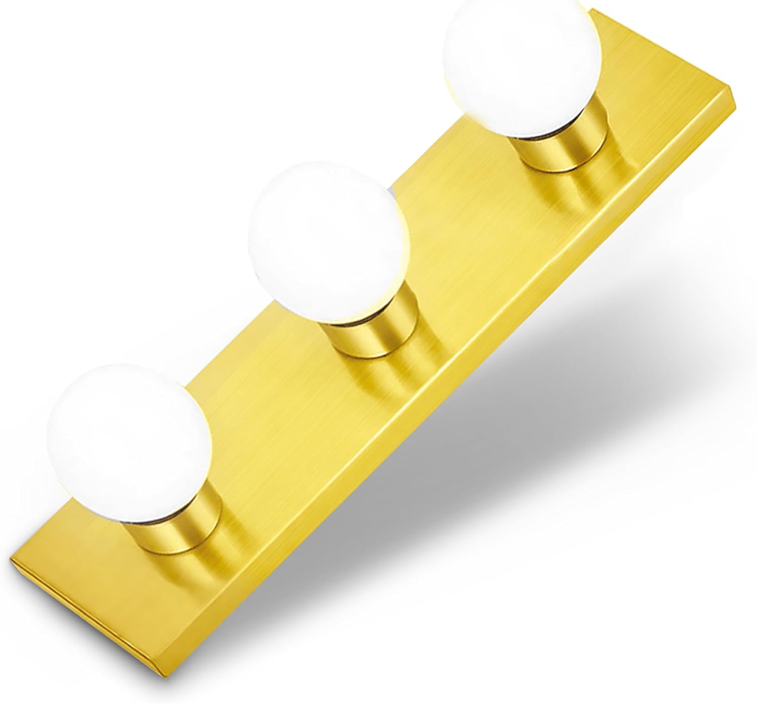 DYSMIO Lighting – Tira de tres luces para tocador de estilo Hollywood con placas doradas, accesorios de calidad de salón para dormitorio, baño,