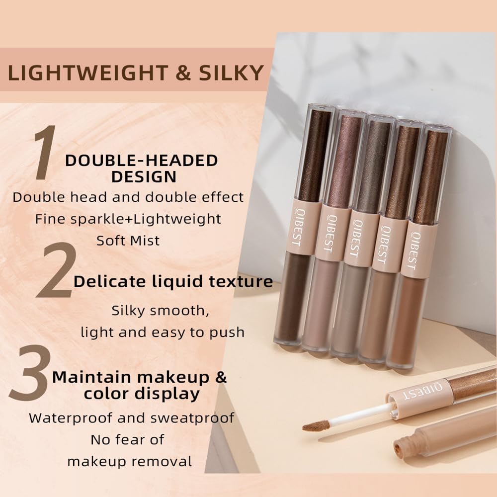 Sombra de ojos líquida, sombra de ojos 2 en 1 con purpurina mate de doble extremo, sombra de ojos líquida metálica impermeable de larga duración,