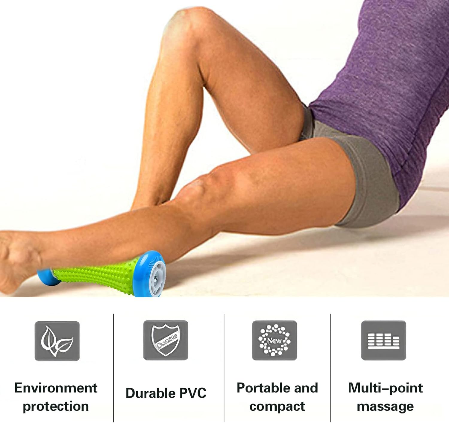 GreenLife – Masajeador de pies para aliviar la fascitis plantar, rodillo de masaje de pies con 2 bolas de masaje firmes para dolor de espalda,