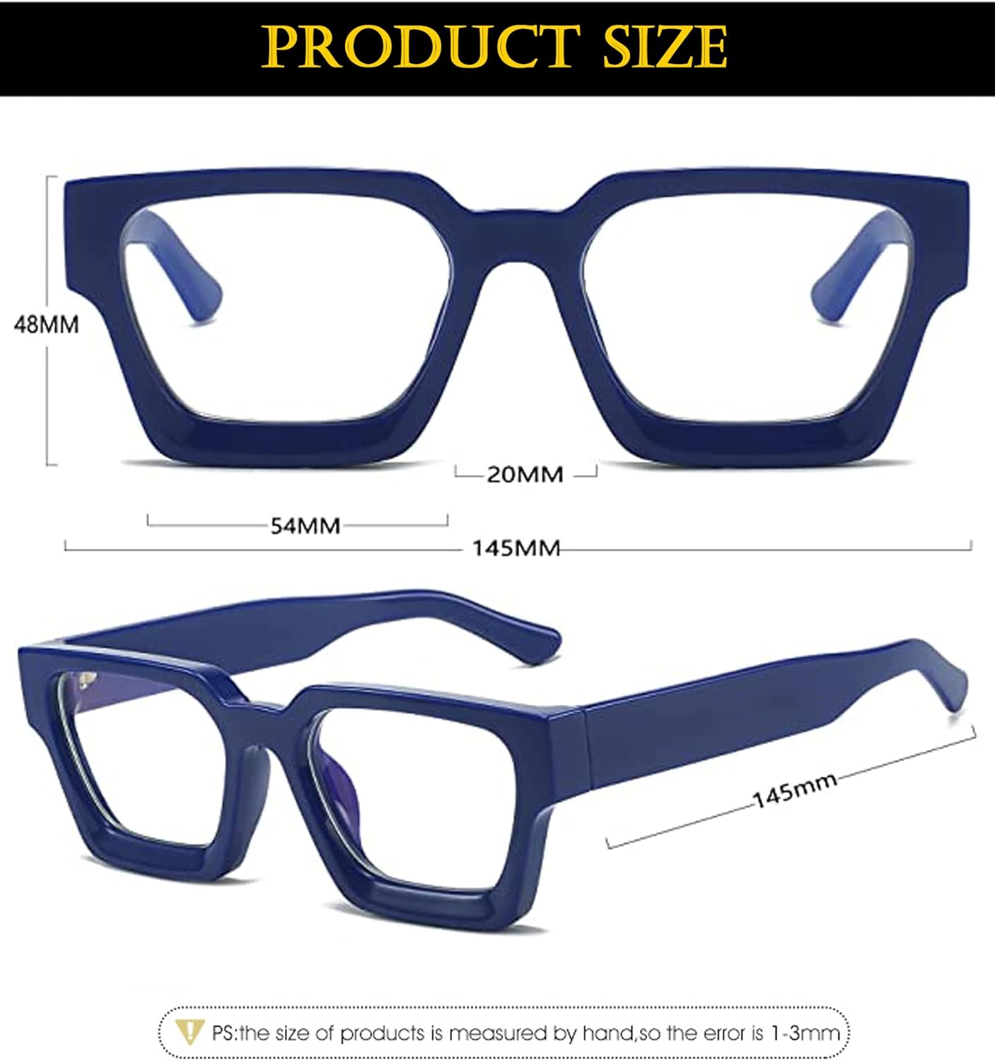 EYLRIM Gafas de luz azul con marco cuadrado grueso para mujeres y hombres, lentes de computadora sin receta