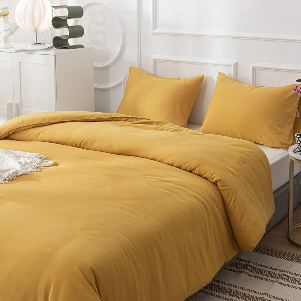 Houseri Juego de edredón amarillo mostaza, tamaño California King, color amarillo oscuro, juego de ropa de cama tamaño California King, juego de