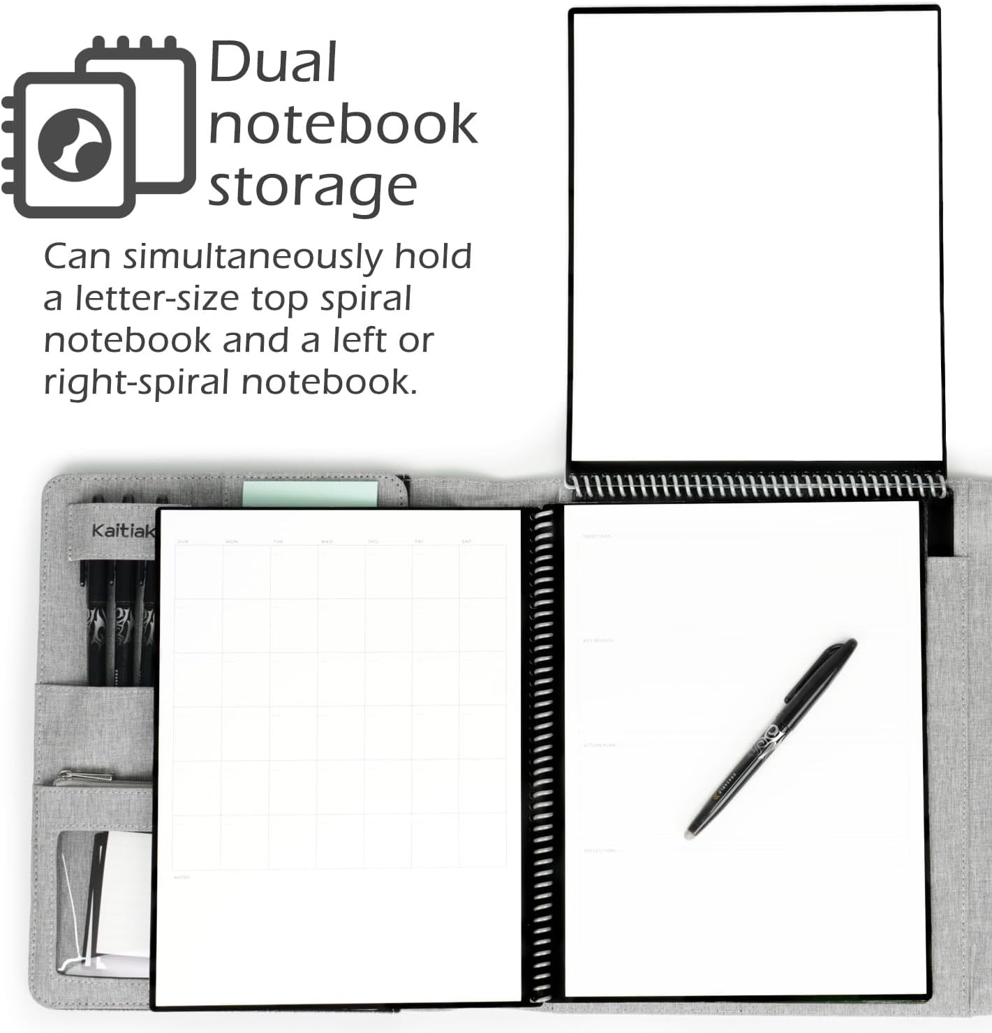 Kaitiaki Funda tipo folio compatible con el cuaderno de espiral Rocketbook construida con una bolsa de almacenamiento extraíble con cremallera de