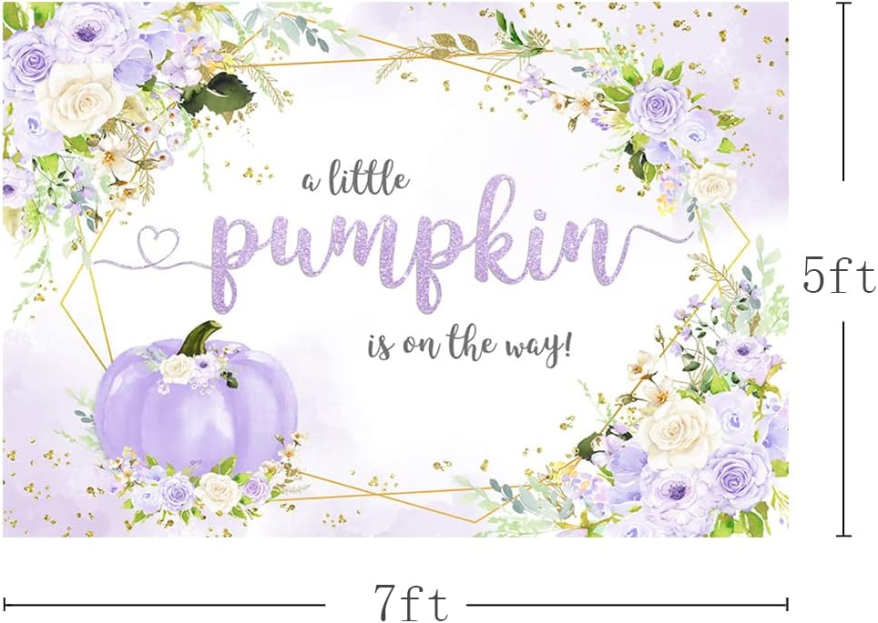 MEHOFOND Telón de fondo de calabaza de otoño de 7 x 5 pies para niña, baby shower, decoración de fiesta floral morado para bebé, niña, decoración de