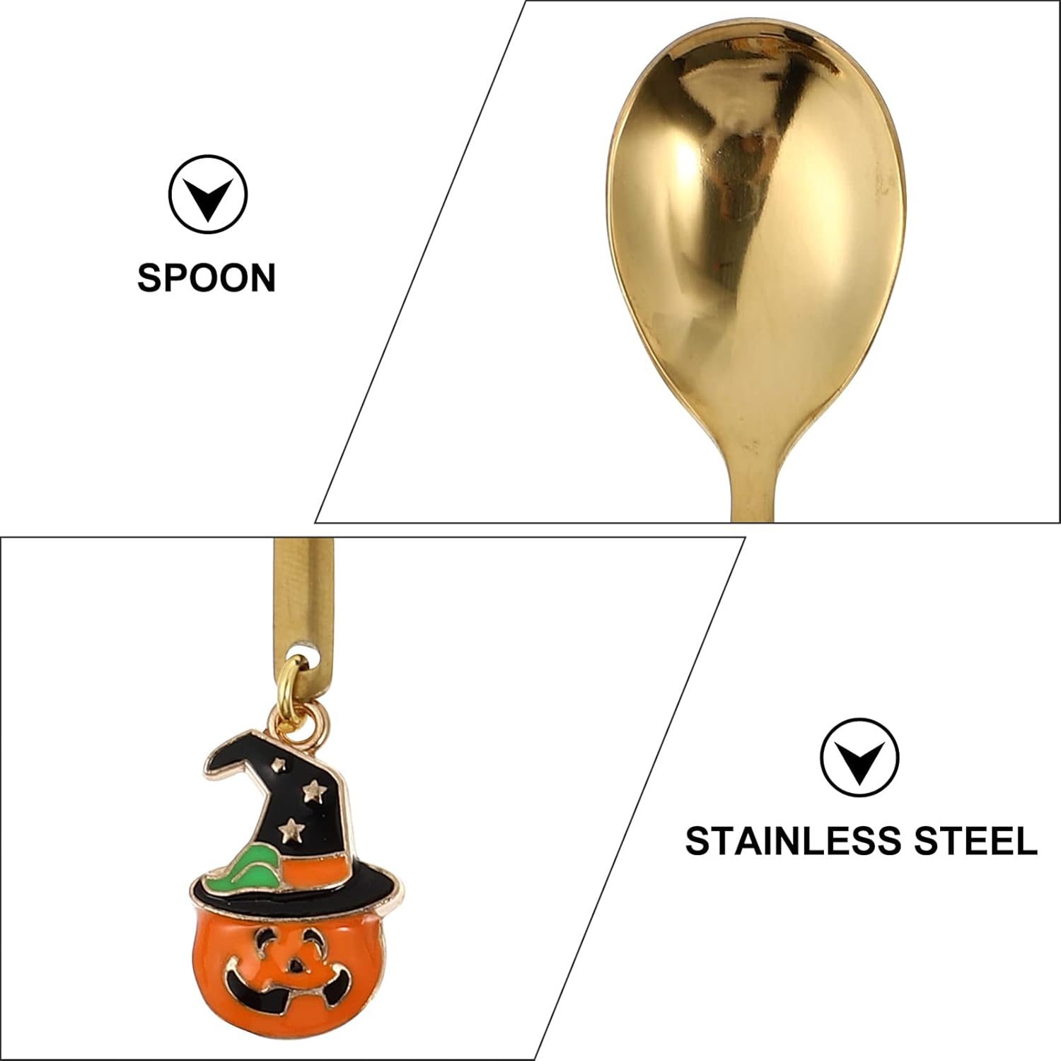 Kichvoe Cucharas lindas 4 piezas de cucharas de café de Halloween, cuchara de postre, cucharas de mezcla, cucharas doradas, cubiertos de Halloween,