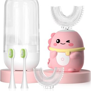Cepillo de dientes eléctrico en forma de U para niños con 4 cabezales de cepillo, cepillos de dientes ultrasónicos de dinosaurios de dibujos Cepillo de dientes eléctrico en forma de U para niños con 4 cabezales de cepillo, cepillos de dientes ultrasónicos de dinosaurios de dibujos