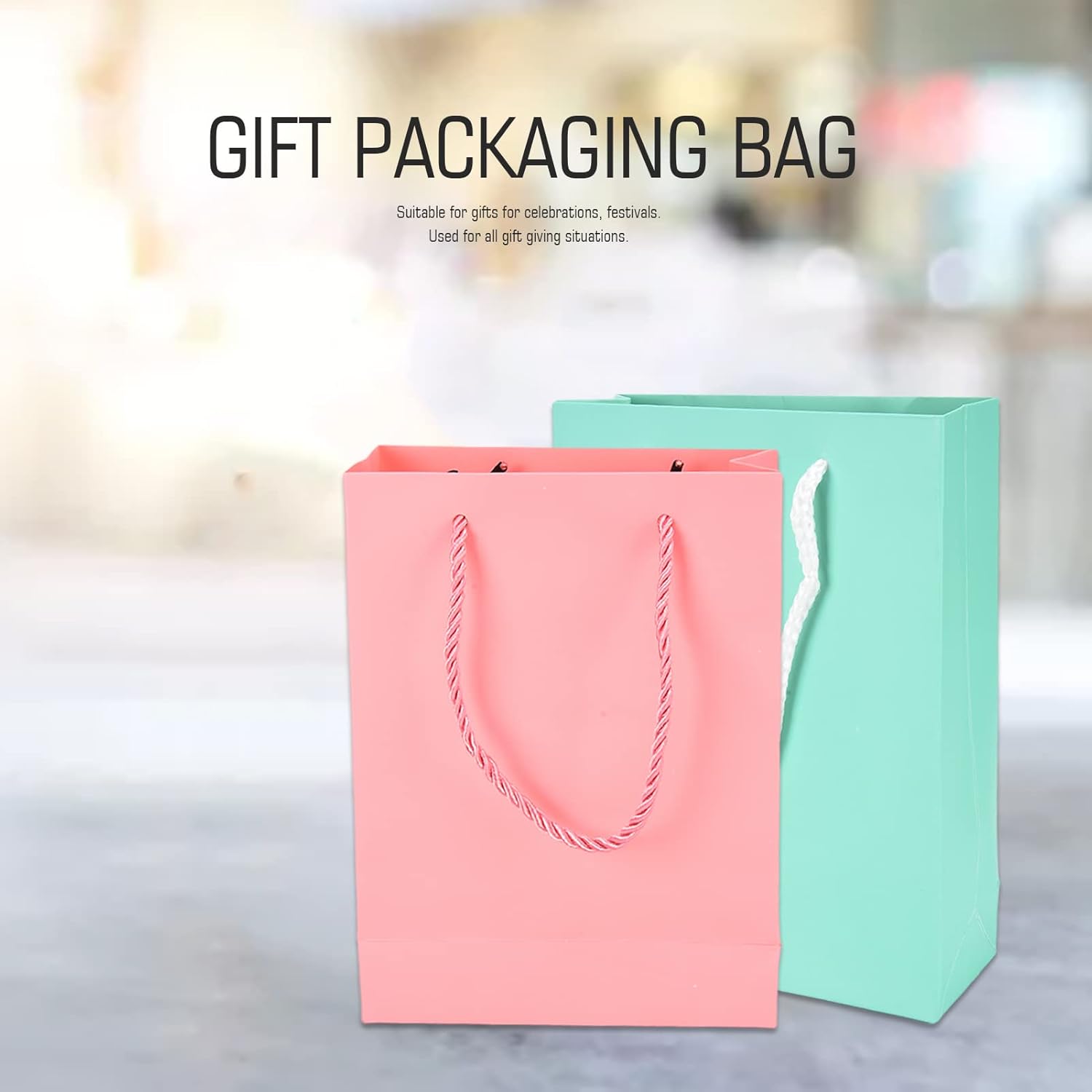 BORDSTRACT Bolsas de embalaje de regalo de papel, 10 bolsas reutilizables de color puro, 5 rosas y 5 verdes con asa, bolsa vertical de regalo para