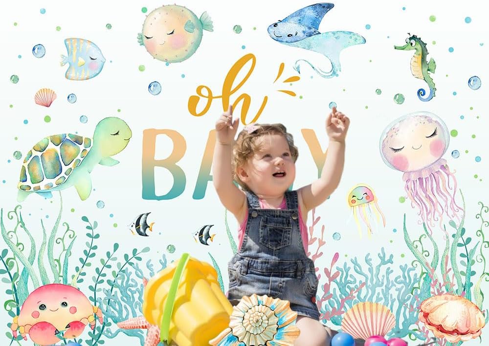 Avezano Fondo de baby shower bajo el mar, tortuga de vida marina oceánica Oh Baby Shower fondo de fiesta de mundo submarino para bebé recién nacido,