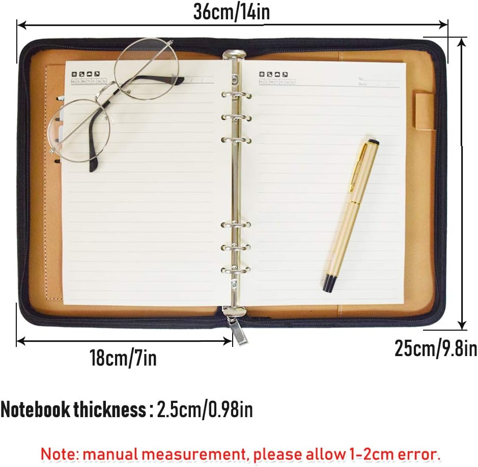 SAYEEC Cuaderno multifuncional A5 con cremallera, portátil, portafolio de viaje, bolsillo interior, carpeta de 6 anillas, carpeta para reuniones,