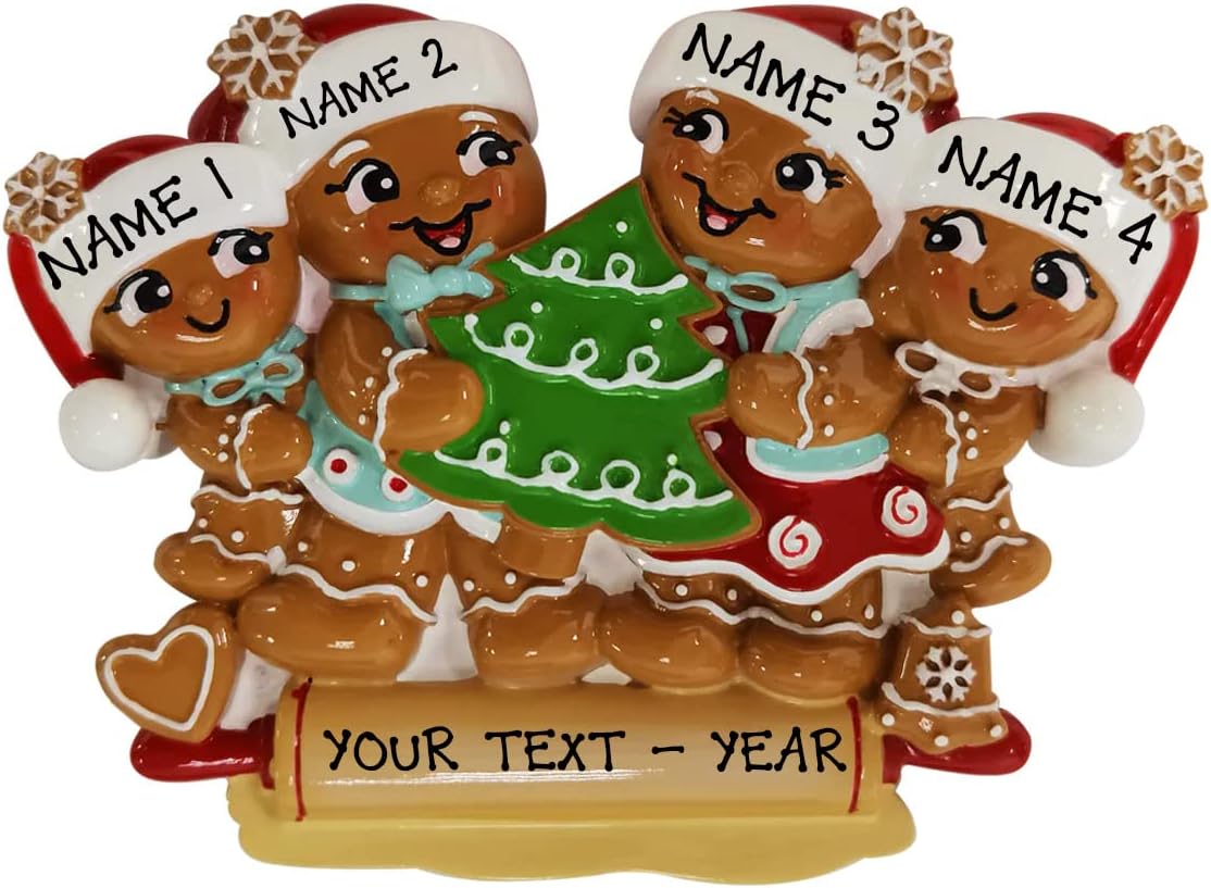 Adorno personalizado para árbol de Navidad 2023 con diseño nostálgico de familia de 4 de pan de jengibre, galleta de Navidad, adorno decorativo de