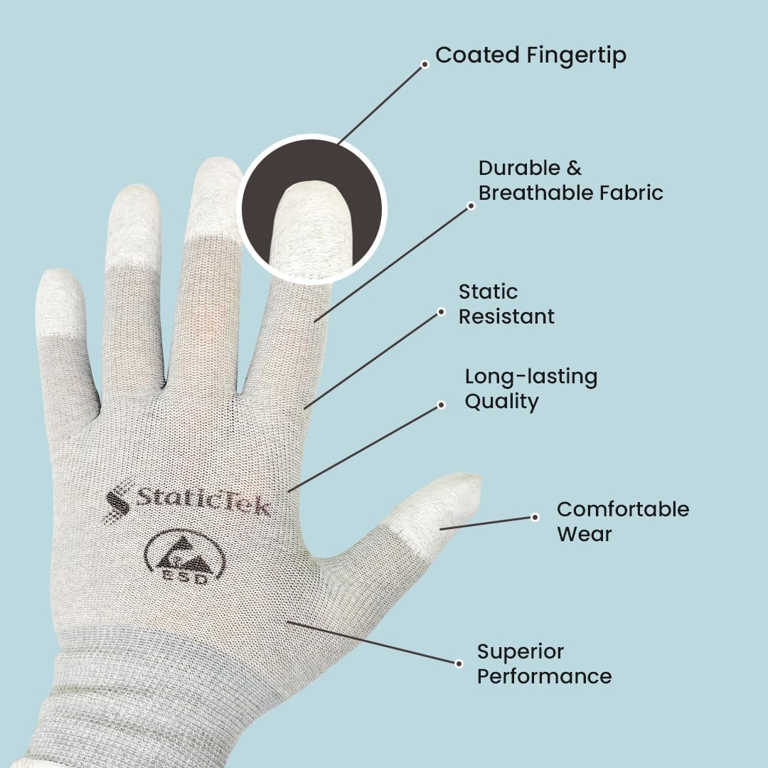 ESD Anti-Static Gloves – 12 Pairs Conductive Carbon Fabric Palm Coating Gloves for Safe Handling Work Gloves