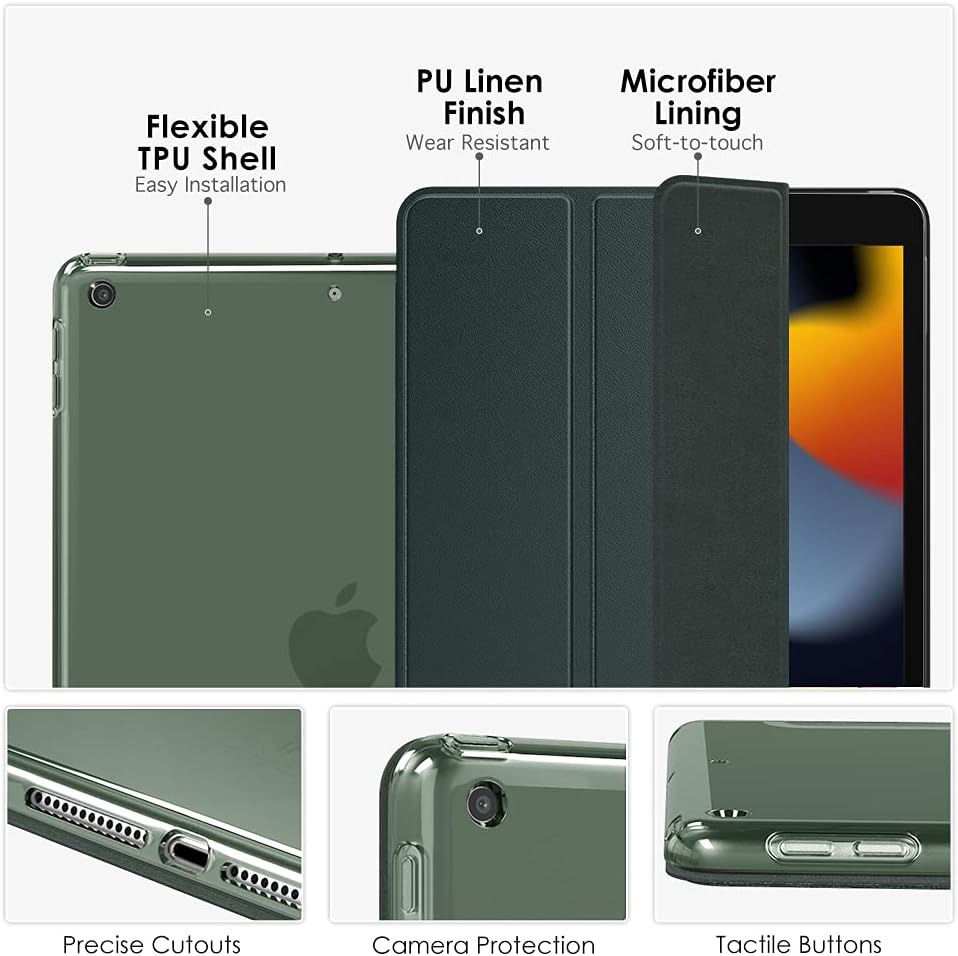 MoKo – Funda compatible con iPad 2019, fina, ligera, inteligente, carcasa, cubierta de soporte con protector trasero traslúcido esmerilado