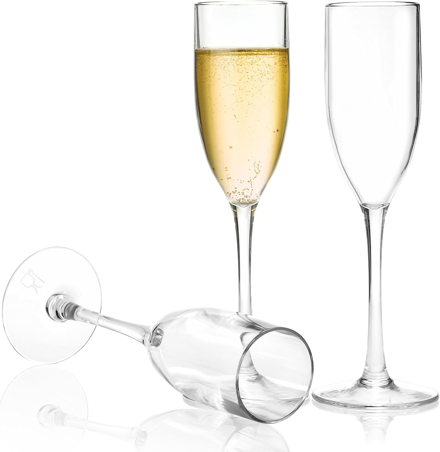Frcctre Paquete de 16 copas de champán acrílicas, copas de champán de plástico transparente de 5 onzas, reutilizables, de tallo largo, bodas,