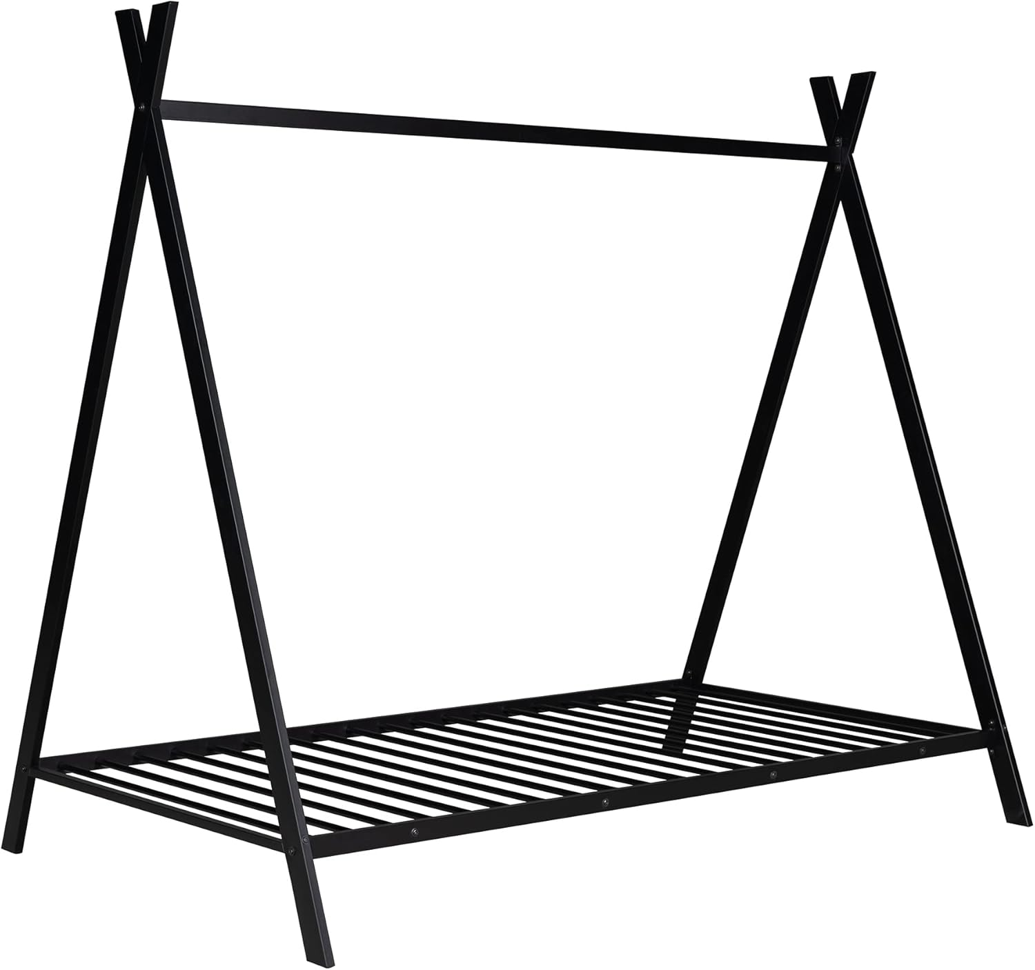 Lifeand Marco de cama de tamaño individual, cama de metal con listones para niños, niñas, niños, no necesita somier, color negro