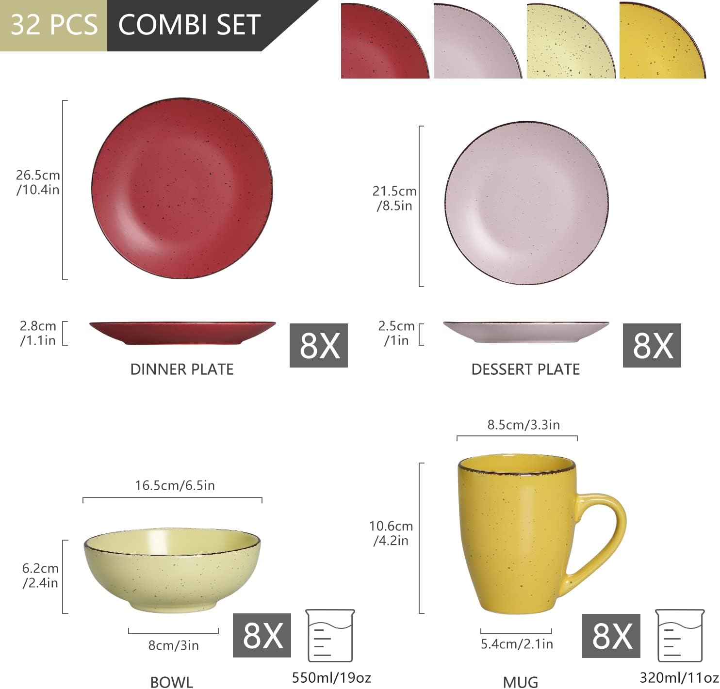vancasso Moda – Juego de vajilla mate color crema, vajilla de cerámica de 32 piezas con plato de cena de 11 pulgadas, plato de postre de 8 pulgadas,