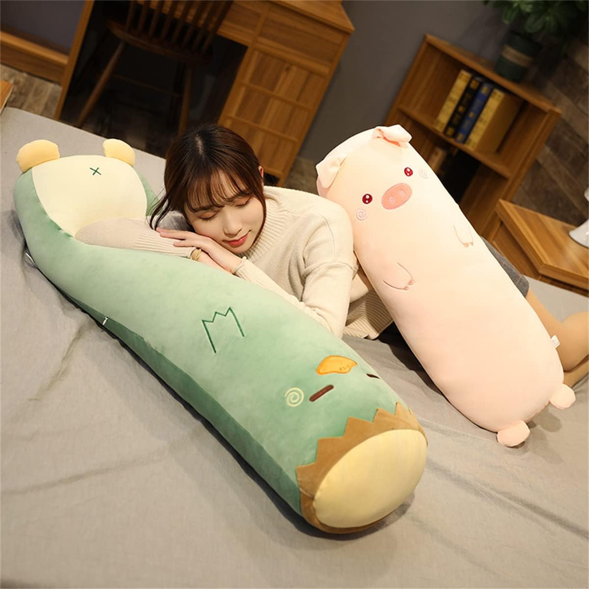 Almohada de cuerpo largo Kawaii Bear  Animal de peluche de 39.3 pulgadas  Suave, comodidad abrazable para adultos y niños para cumpleaños, San