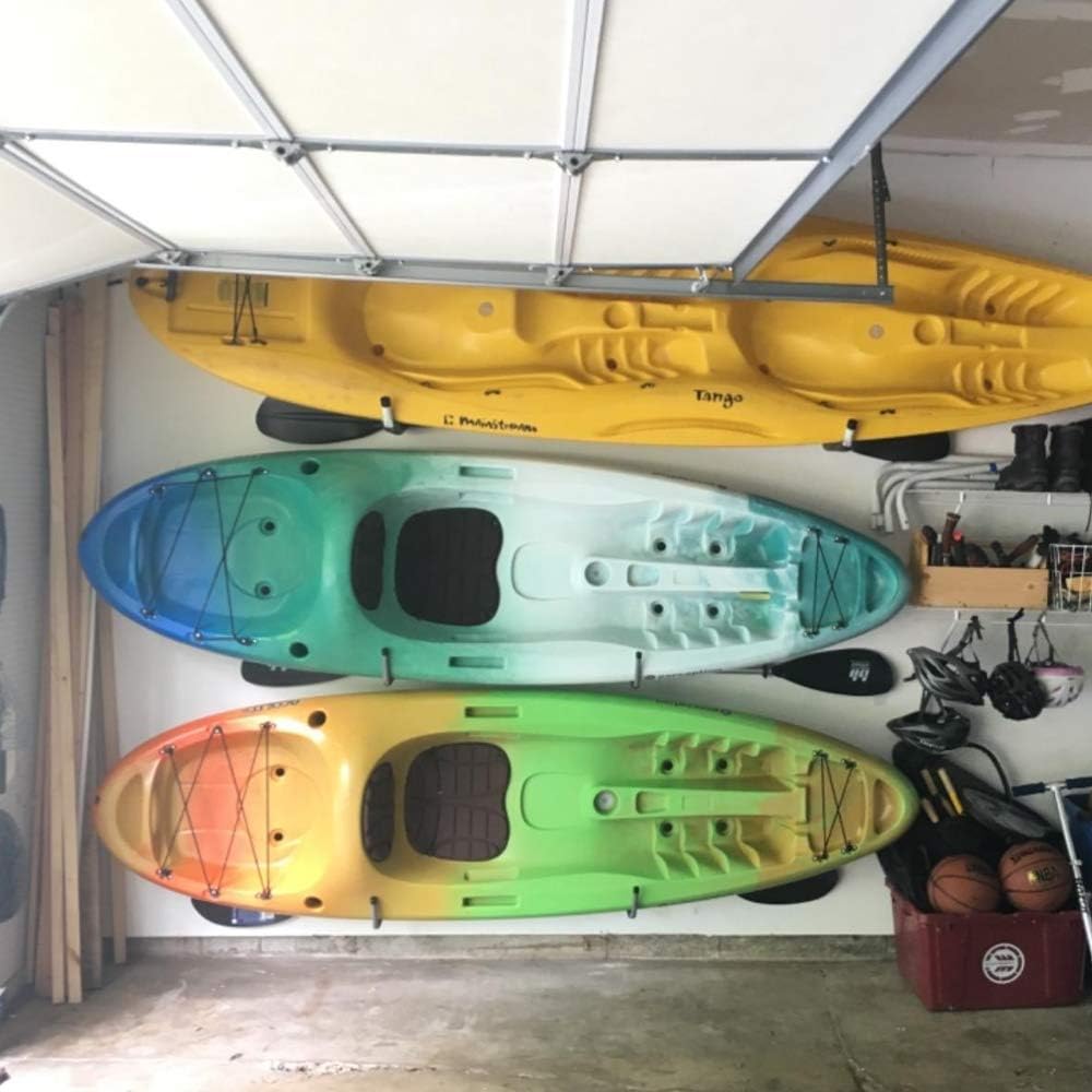 Colgador de ganchos de almacenamiento de kayak para interiores de garaje resistente, soporte para colgar en la pared para canoa, tabla de surf,