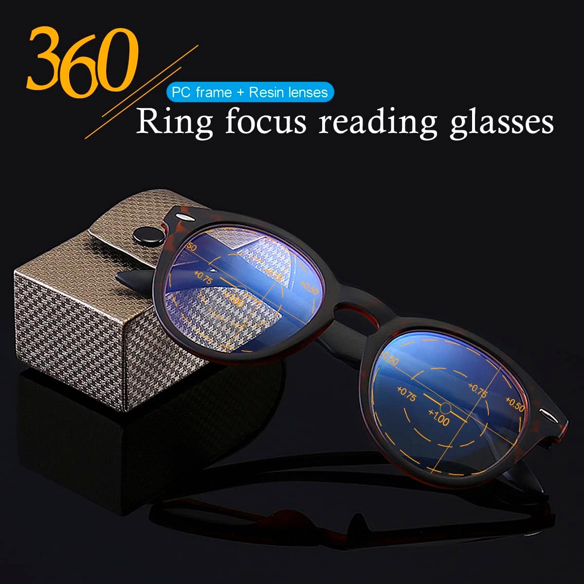 MIRYEA Lentes de enfoque de anillo de 360 grados, lentes de lectura multifocales progresivos, lectores multifocales para computadora para hombres y