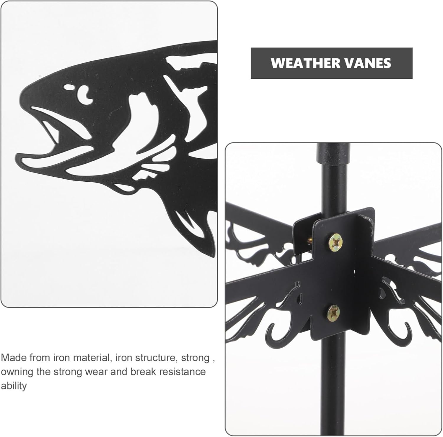 HANABASS Animal Metal Weather Vane Vintage Roof Weather Vane Hollow Wind Dirección Indicador Jardín Patio Patio Paddock Decoración Peces